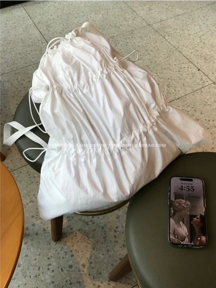 More Classic Multi-Layer Pleated Drawstring Black White Backpack for Spring Summer