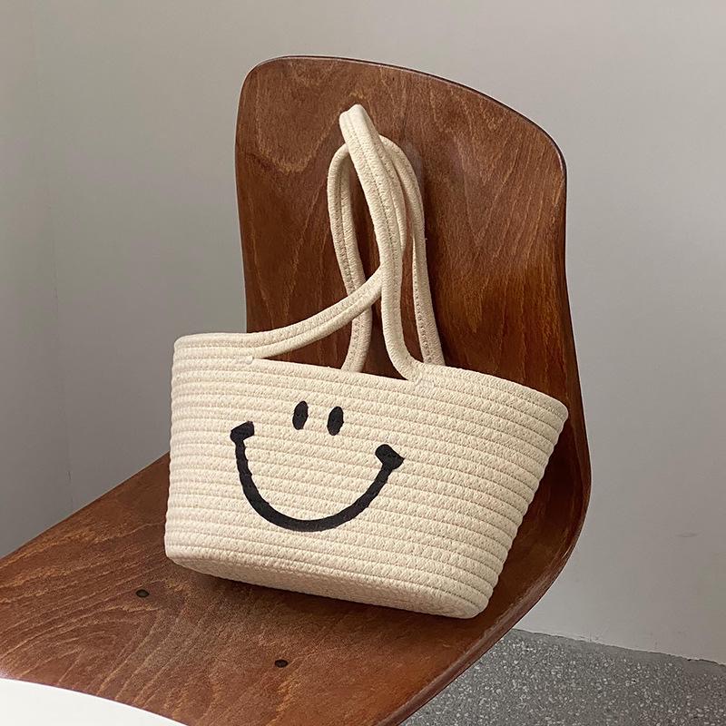 New Single-Shoulder Straw Woven Bag Handmade Beach Basket Bag for Women