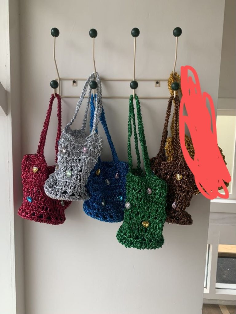 Rhinestone Woven Cutout Bucket Bag Multi-Color Casual Shoulder Bag
