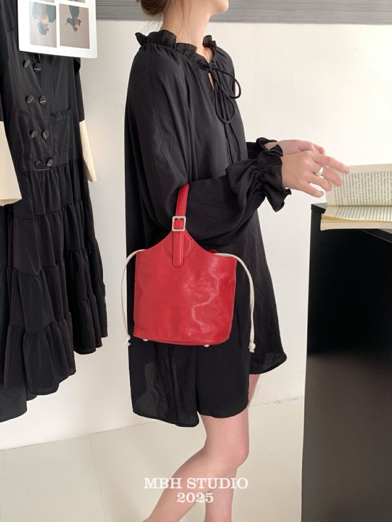 MBH Vegetable-Tanned Leather Bucket Bag High-Quality Genuine Leather Basket Handbag Niche Design Versatile with Storage Bag