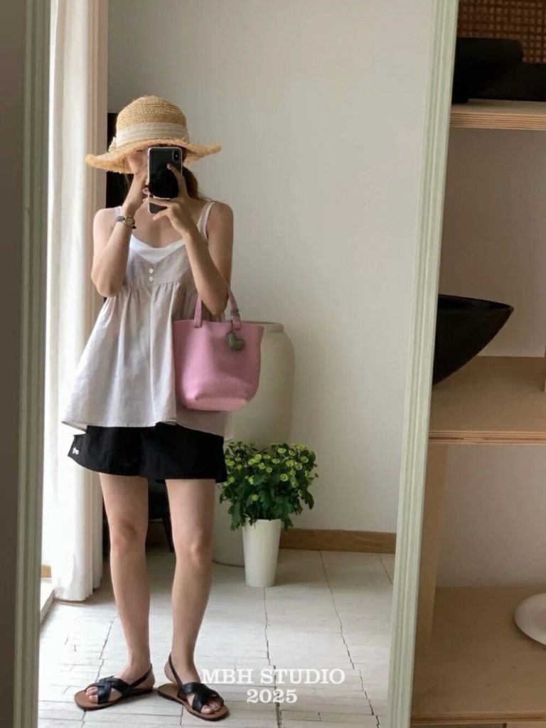 MBH 2025 Summer Lychee Grain Leather Bucket Bag with Shoulder Strap