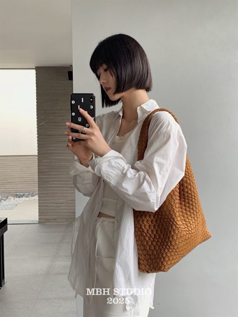 MBH Nylon Handwoven Bucket Shoulder Bag with Small Pouch Large Capacity Casual Commuter Bag