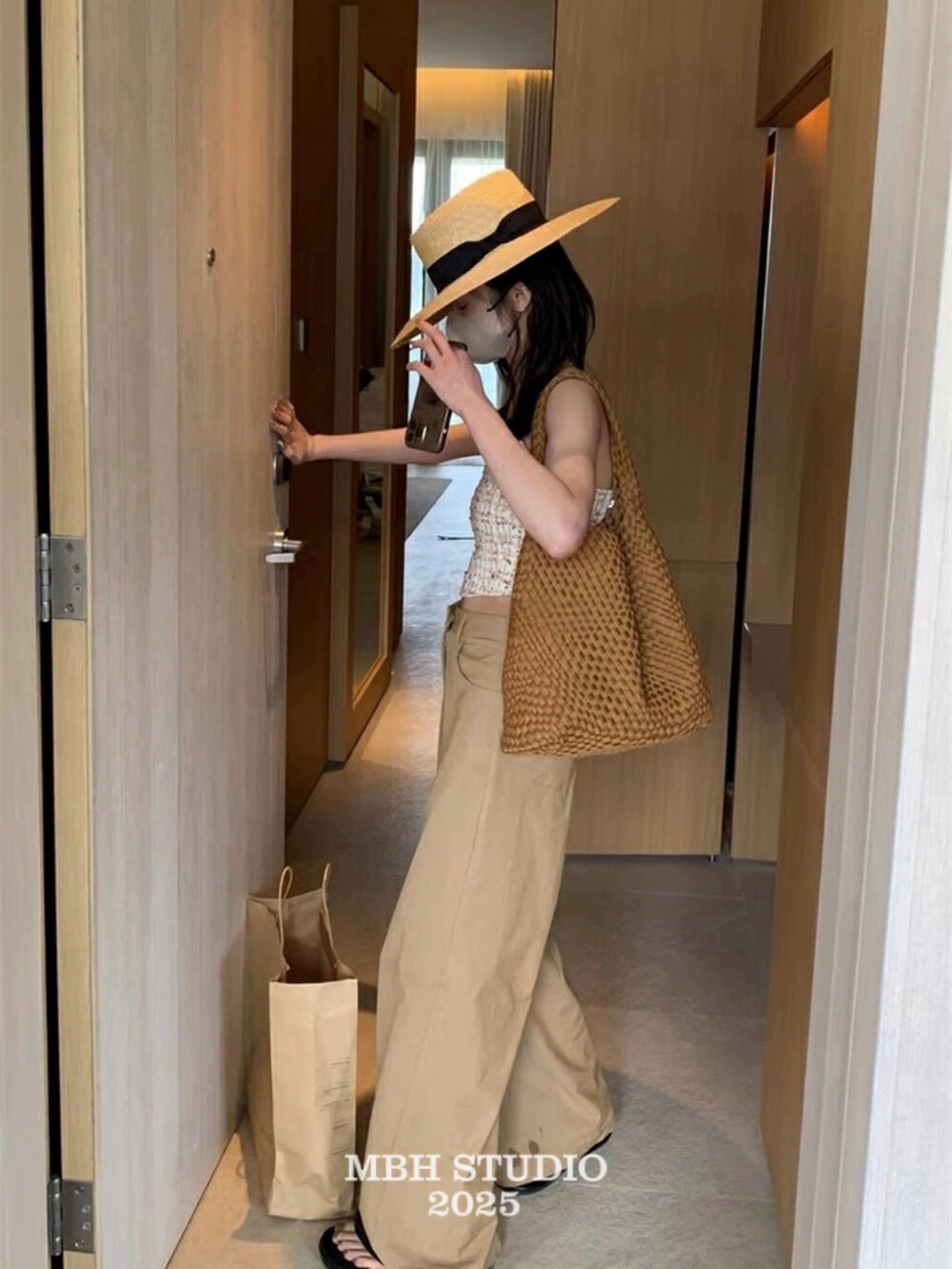 MBH Nylon Handwoven Bucket Shoulder Bag with Small Pouch Large Capacity Casual Commuter Bag - Image 2