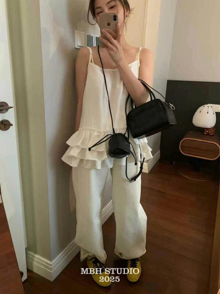 MBH Sheepskin Korean Style Drawstring Bucket Bag Mini Crossbody Bag