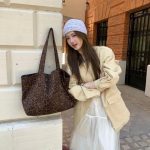 MBH Leopard Print Suede Tote Bag Autumn Winter Large Capacity Shoulder Bag