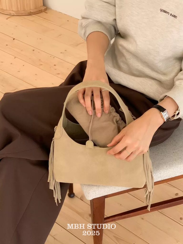 MBH Matte Leather Bohemian Tassel Tote Bag Large Capacity Shoulder Bag