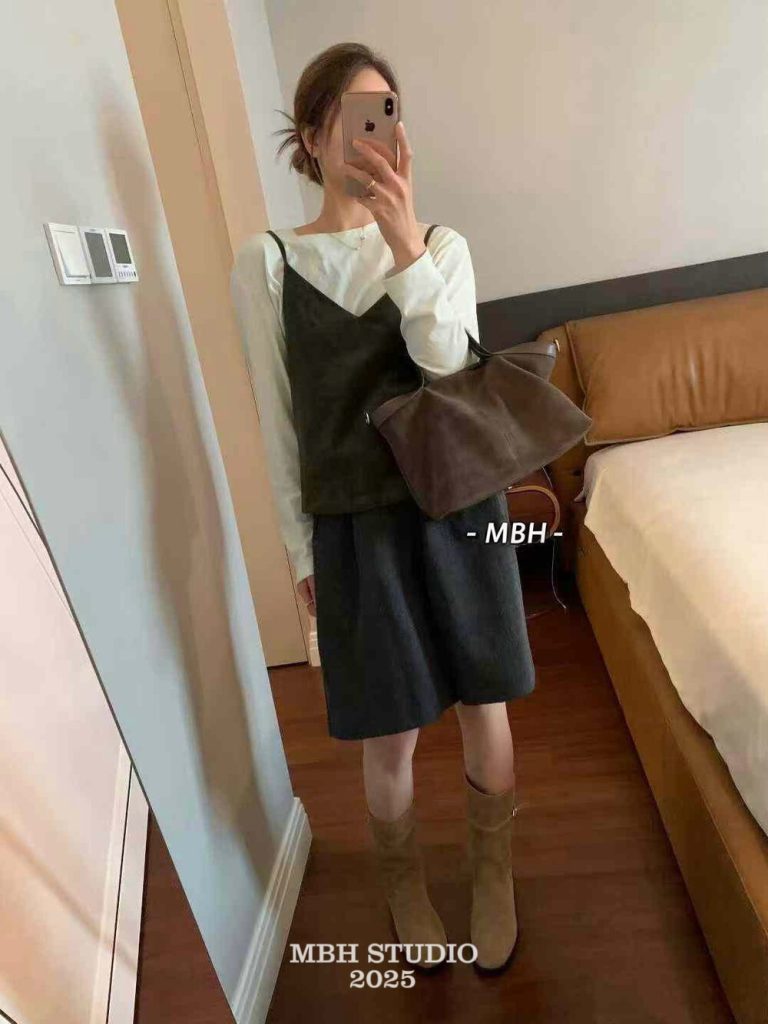 MBH Vintage Suede Tote Bag Winter Large Capacity Dumpling Bag Crossbody Handbag with Shoulder Strap
