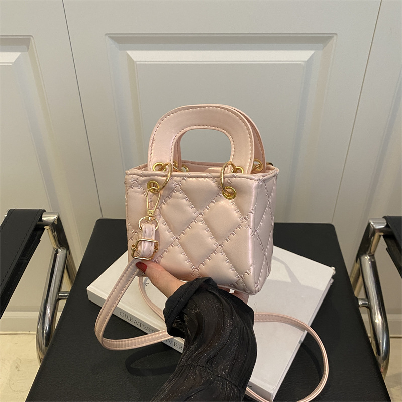Diamond Quilted Mini Square Handbag for Women 2025 Embroidered Shoulder Crossbody Bag - Image 4